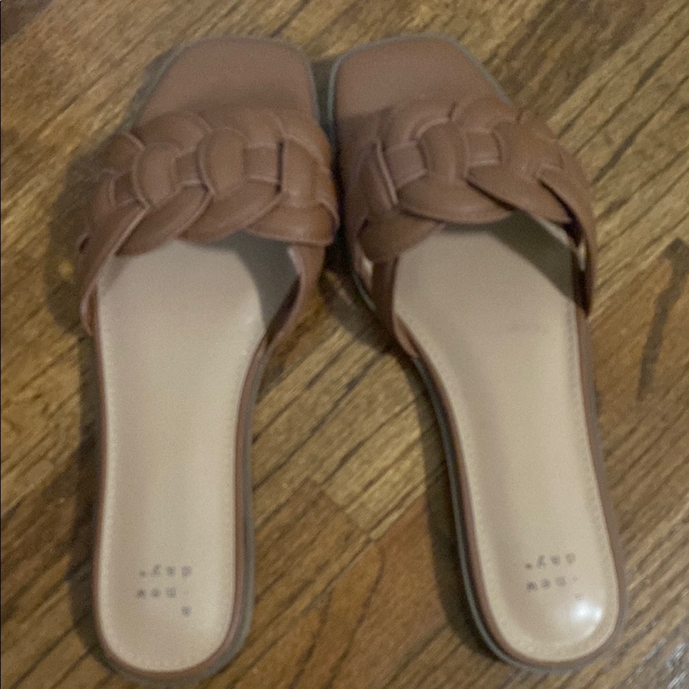 Brown Woven Slide Sandals